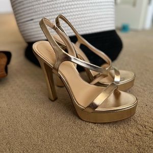 Vince Camuto Imagine platform gold sandal heels.